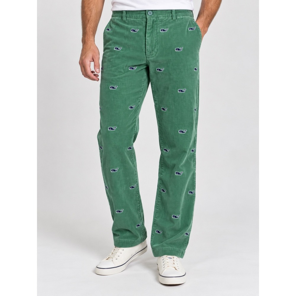 Vineyard Vines Mens Green Corduroy Embroidered Whale Club Pant 28x30